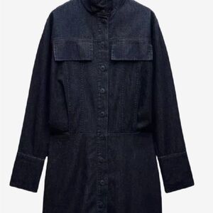 ZARA NWT Dark Indigo Denim Long Shirt Jacket - Women